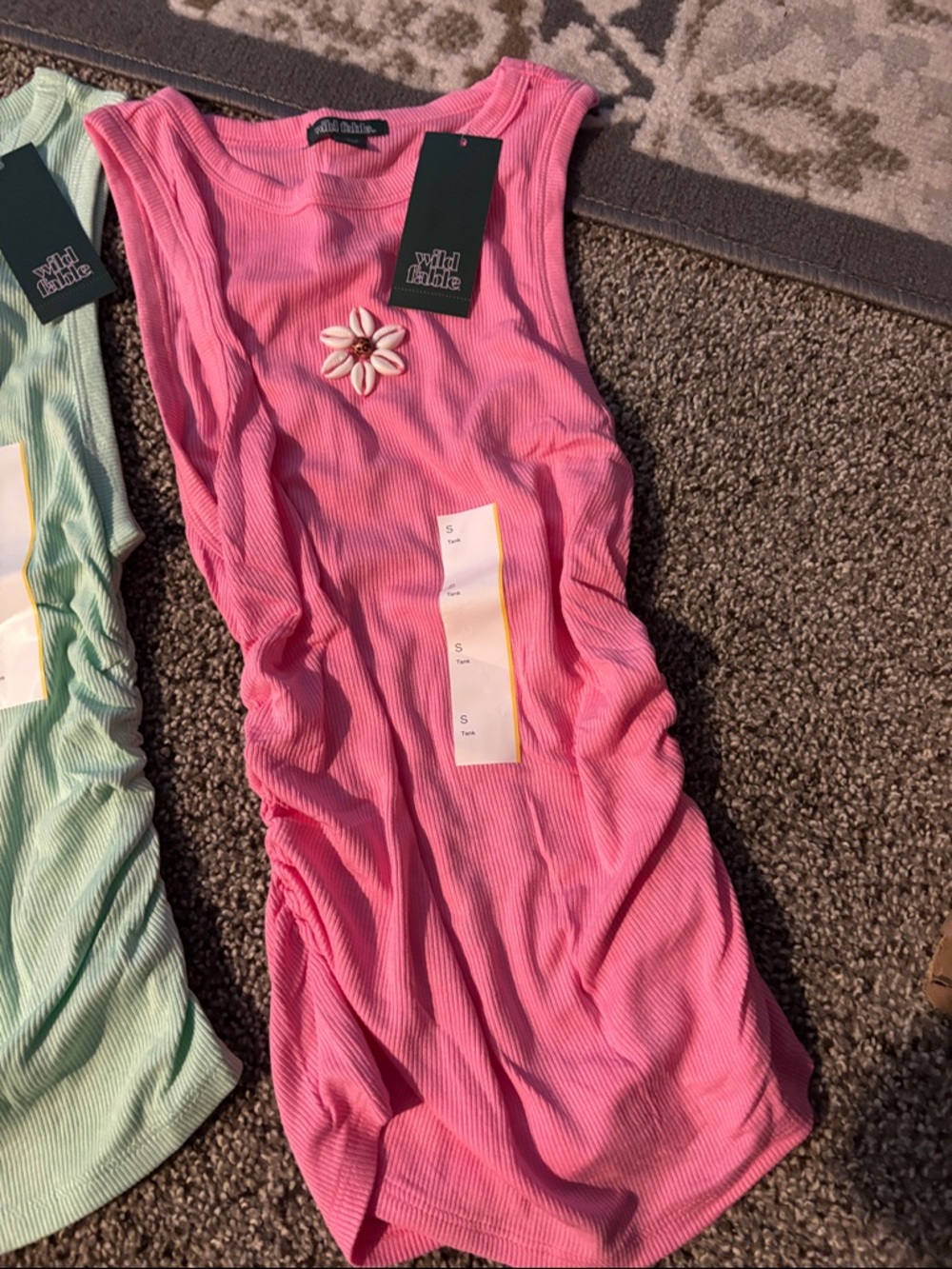NEW wild fable Pink & Mint Ribbed Tank Tops with Shell Appliqués SET OF 2 - Picture 3 of 5